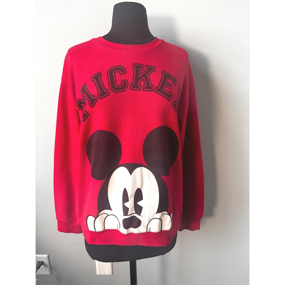 Disney Mickey Mouse Graphic Sweatshirt Crew Neck‎ Pullover Red M
